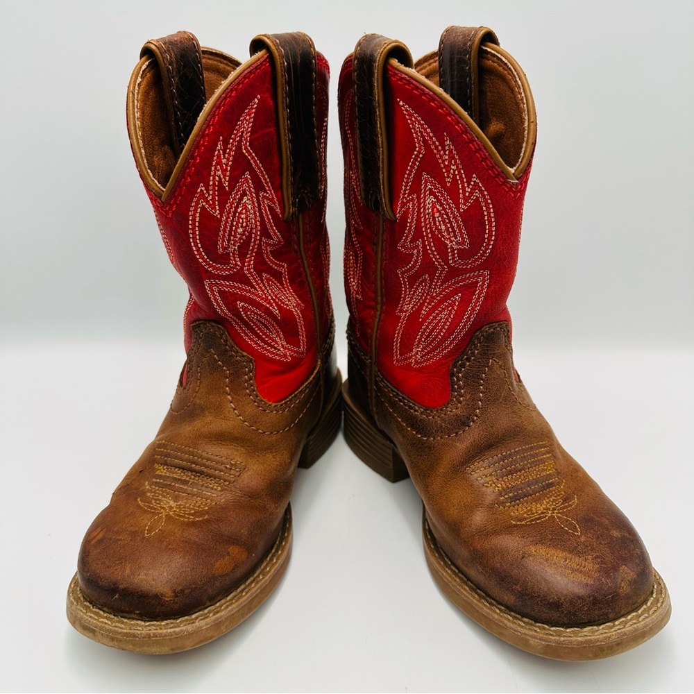 Justin Canter Kids Child Size 9D Boot Brown Red Western Cowboy Leather Scuffs